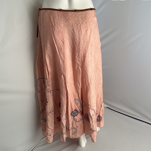 Chan Luu peach pink crinkle silk multicolor floral embroidered sequin boho skirt - Picture 3 of 15